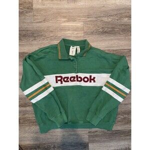 Reebok Green Logo Polo Sweatshirt M/L Colorblock Streetwear Forever 21